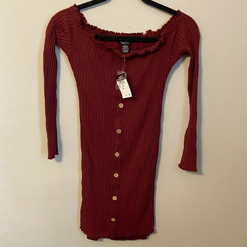 Rue21 Long Sleeve Bodycon Ruffle Hemline Dress - Color Red